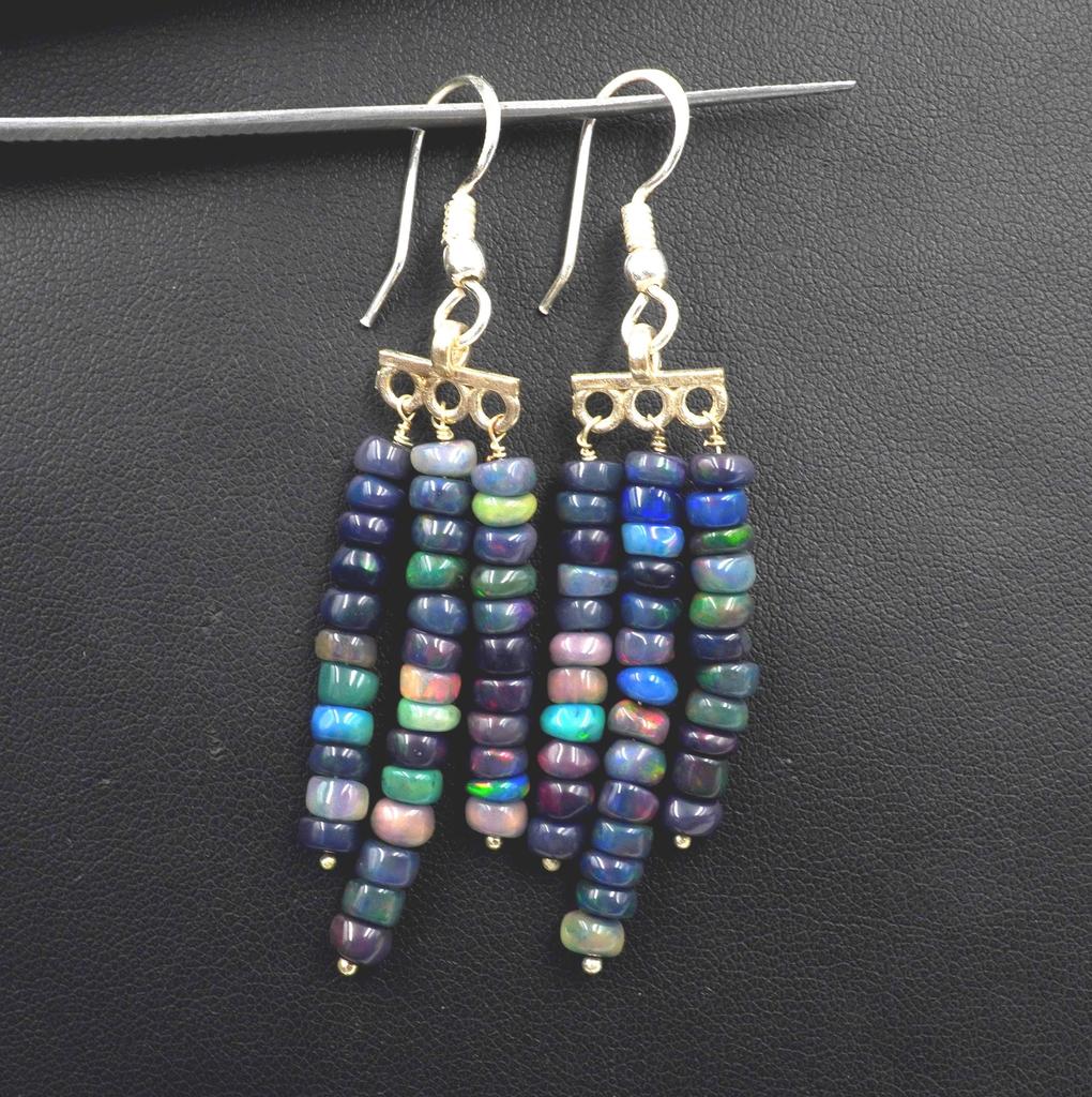 Ethiopian Opal Beads Earrings, Multi Fire, 925 Sterling Silver & Gold