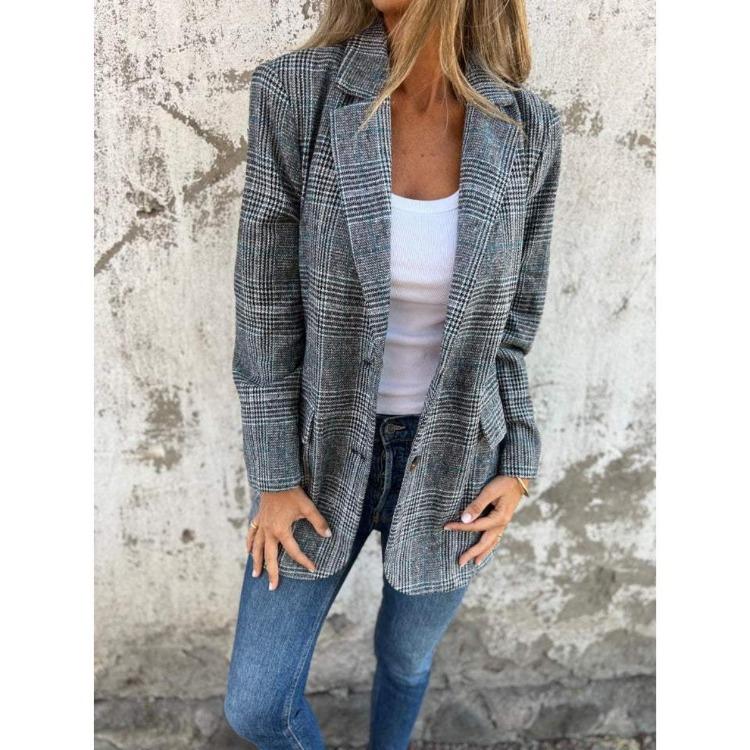 Elegant Casual Womens Blazer Cardigan Coat Vintage Lapel Outerwear Fashion For Spring Autumn Crossborder Europe America