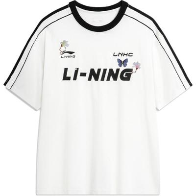 Li Ning Sports Fashion Series Letter Stripe Print Round Neck Loose Comfortable Casual Short Sleeve T-Shirt Unisex Tops White AHSU657-1(TEAM702-3.4.5)