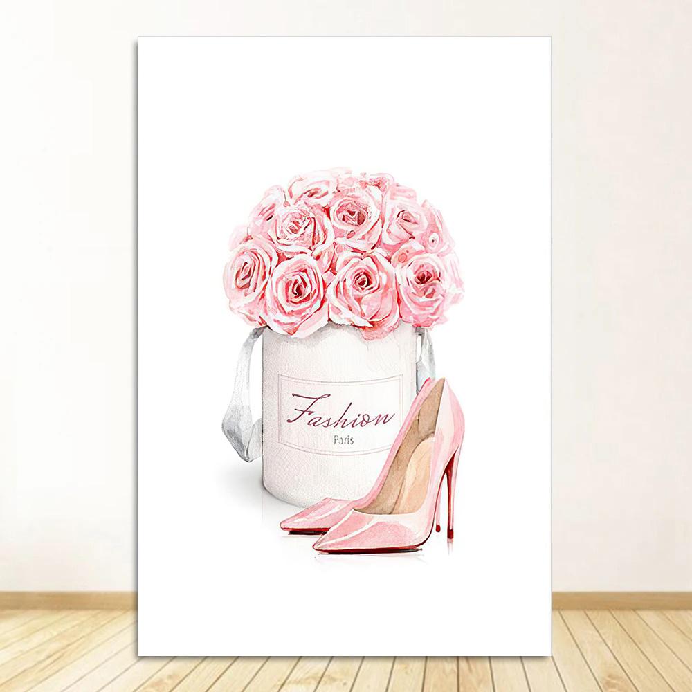 

Мода Девушка Искусство Холст Картина Флакон Духов Каблуки Губная Помада Сумка Скандинавские Постеры и Принты Настенные Картины Декор Комнаты 20x30cm