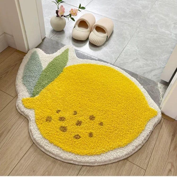 

Fresh Light Fruit Lemon-shaped Bathroom Faux-wool Water-absorbing Anti-slip Floor Mat,entrance Door, Hallway, Bedroom Bedside 50X80CM жовтий