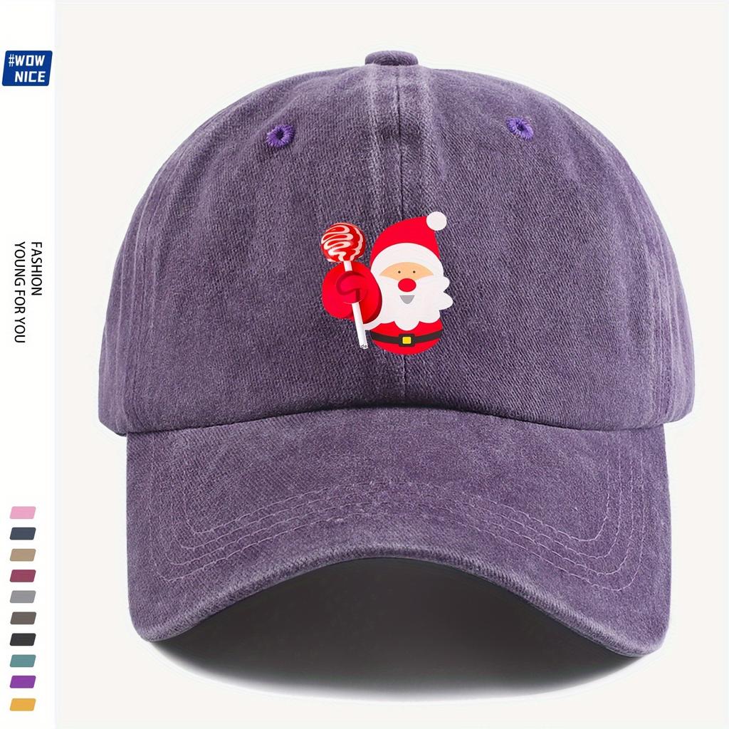 Santa And Candy Hat Adjustable Christmas Baseball Cap Breathable Comfortable Curved Brim AllSeason Casual WomenS Hat Soli