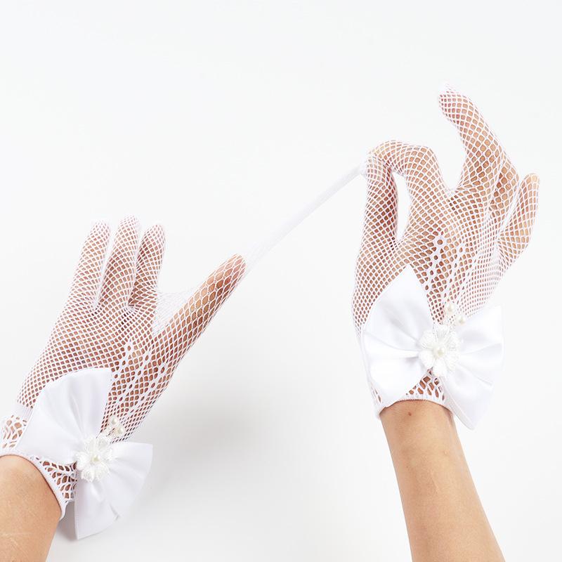 Guanti da Sposa per Spose Rete Decorata con Perle Performance sul Palco Stile Principessa Studio Fotografico Bianchi Separati per le Dita