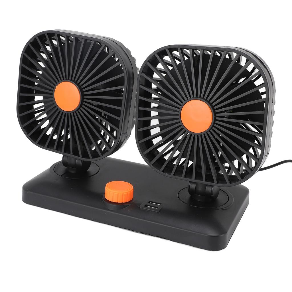 Car Fan Dual Head USB Fan Quiet 12V 24V Portable Auto Cooling Fan for Vehicles Home Bedroom Use