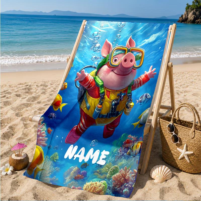 Custom Name Beach Towel Princess Pig's Royal Adventure Microfiber Beach Towel, Lightweight for Summer Travel, Swimming Pool Fan Birthday Gift