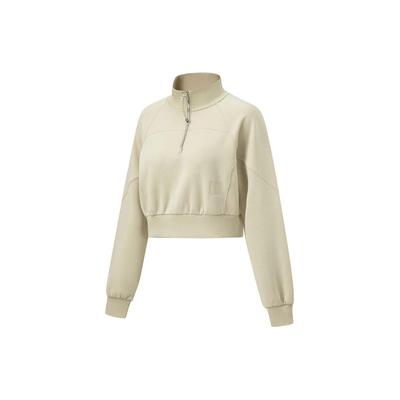 Hot Sweat Series Solid Color Stand Collar Short Casual Sweatshirt Women Sweatshirt Foam-Khaki AWDT504-3