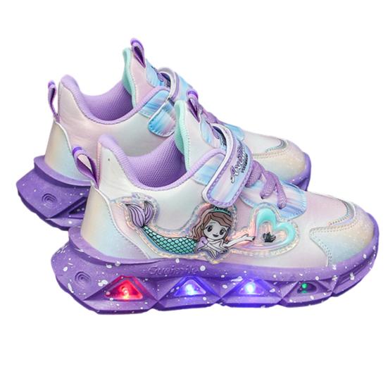 Kids Sneakers Toddler Sports Shoes with Lights Breathable Anti-skid Princess Shoes Children Running Trainers