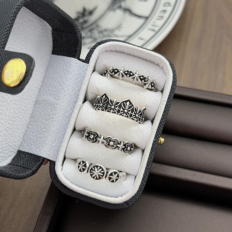 Dark Retro Retro Punk Personality Star Pattern Open Ring Female Genderless Style Simple Trendy Cool Index Finger Ring