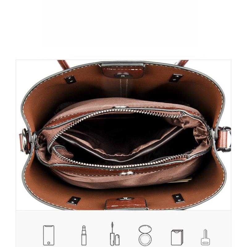 Oily Wax Leather Handbag Niche High-end Commuter Shoulderbag Female Large-capacity Messenger Bag