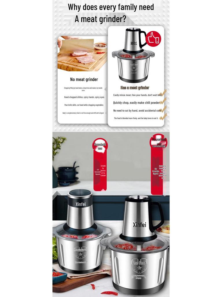 Stainless Steel Electric Meat Grinder: Multifunctional Mincer & Chopper for Meat, Garlic, and Vegetables