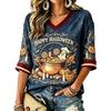 Women's Fashion Casual V-Neck T-Shirt with Halloween Print for Holiday Parties and Everyday Wear