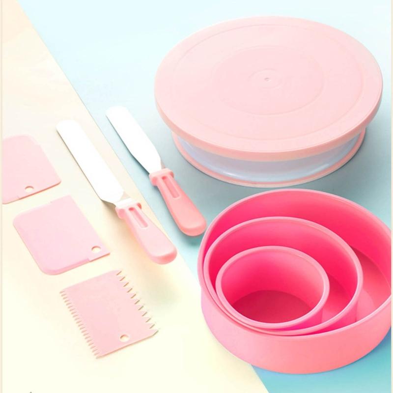 9 Pieces Cake Decorating Set DIY Baking Rotating Stand Non Slip Piping Table Round Silicone Cake Mold for Kitchen Baking
