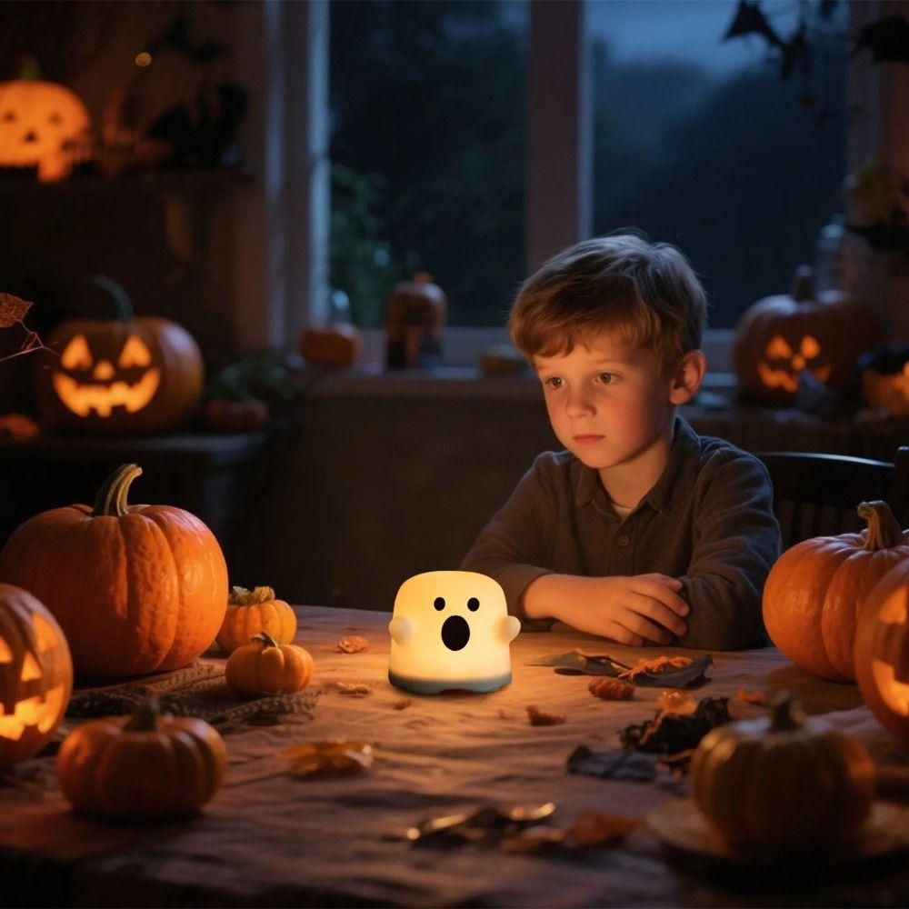 USB Rechargeable LED Night Light Silicone Atmosphere Table Lamp Ghost Cute Bedside Lamp  Halloween
