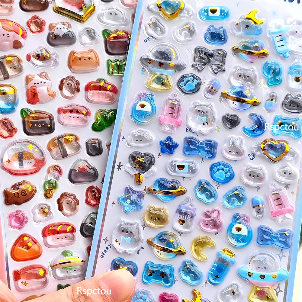 Kawaii Cartoon 3D Sticker Cute Animal Bread Sushi Crystal Decals DIY Phone Case Laptop Stationery Scrapbooking Journal