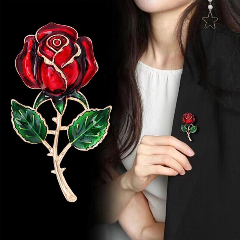 Lightweight Zinc Alloy 3D Enamel Rose Brooch Lapel Pin for Comfortable Effortless Daily Wear as Versatile Accessory