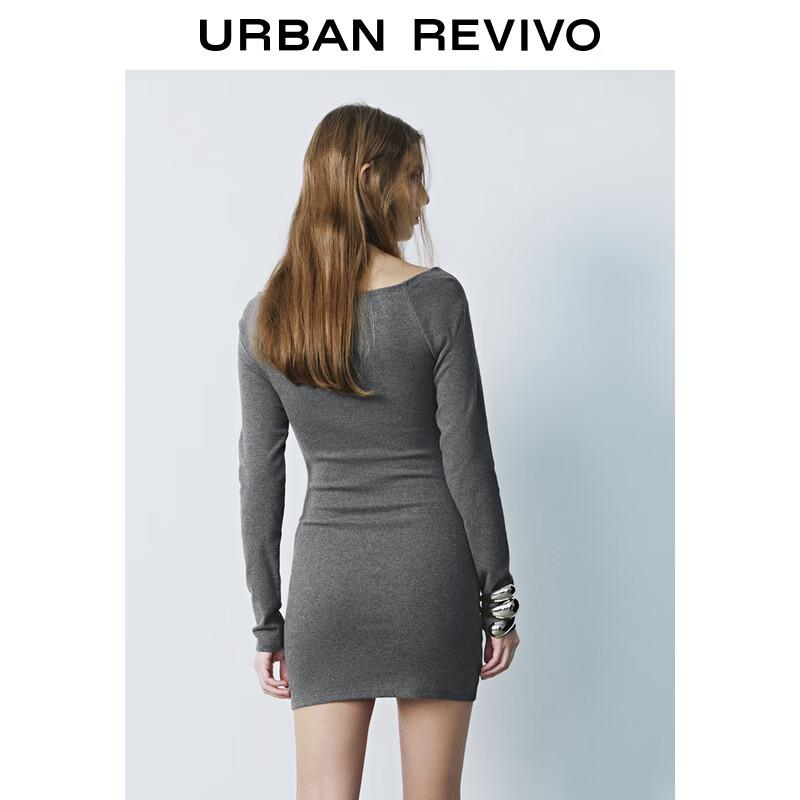 UR 2025 Spring Casual Sporty Letter Pleated Long Sleeve Dress
