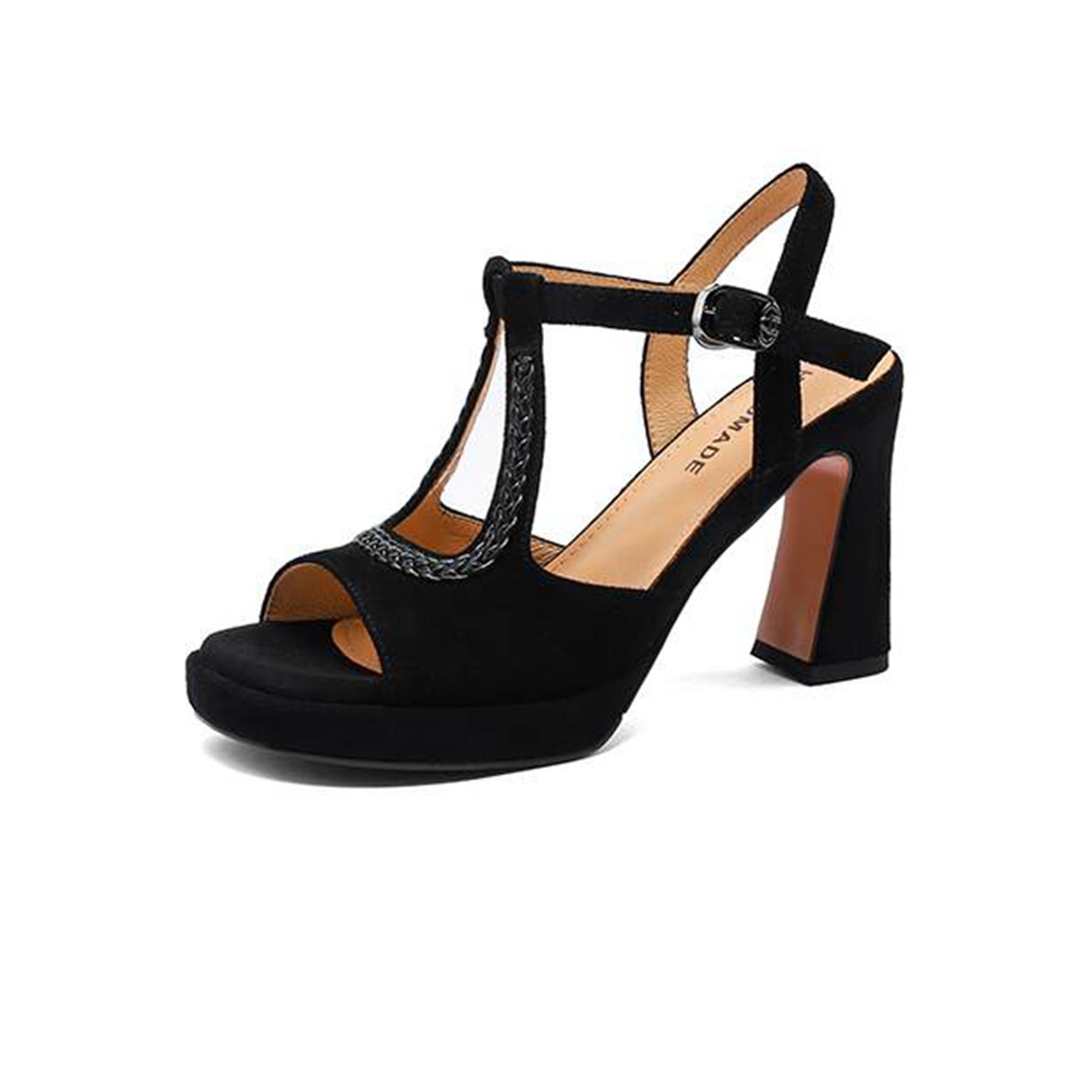 

Krazing Pot Sheepskin Suede Peep Toe Size 40 Chunky Wedding Super High Heels Buckle Straps Office Lady Autumn Pumps 40