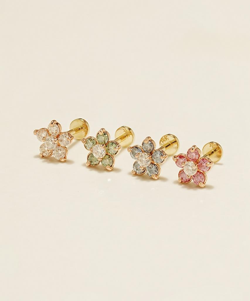 Minimalpiercing 14K Internal Moissanite Diamond Flower Labret Piercing Earrings