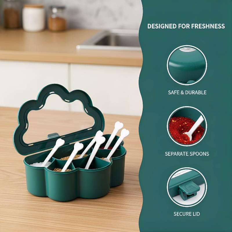 6 Grids Seasoning Box And Container With Clear Lid And Scoops Seasoning Storage Container For Salt Sugar Cruet