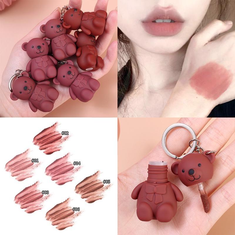 Matte Lipglaze Waterproof Cute Bear Lipglosses Silky Smooth Liquid Lipstick Makeup