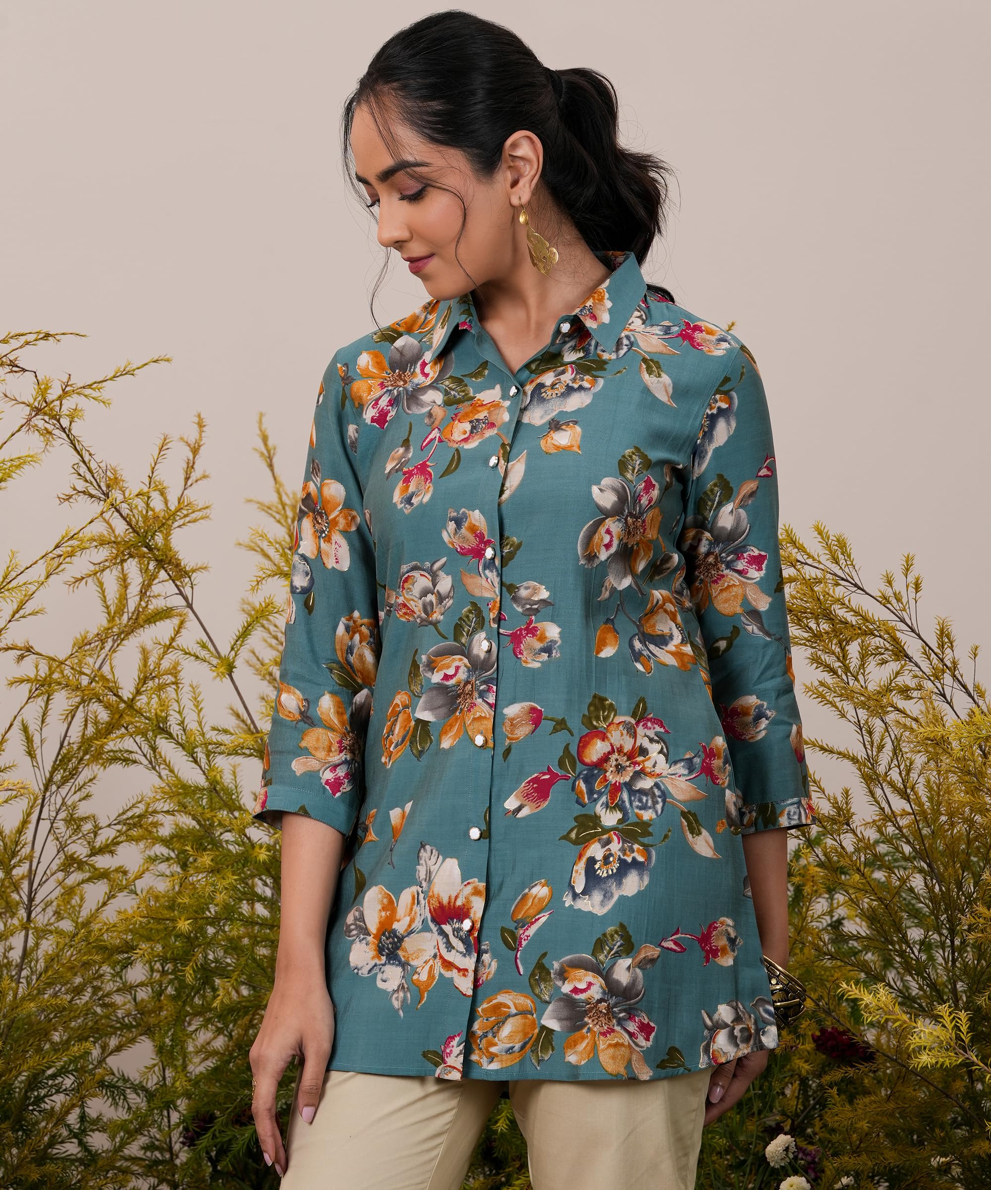 Libas Women s Printed A-Line Kurtis (37080_Blue S синий