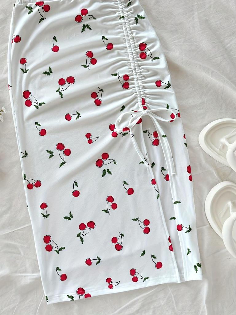 Summer Cherry Print Camisole Maxi Dress