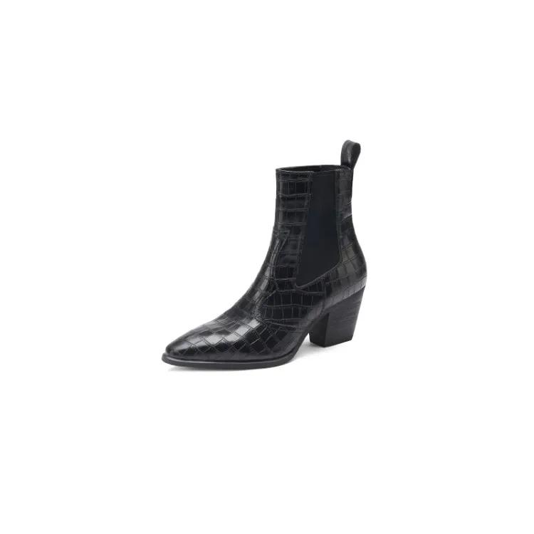 Mode 2024 Nya Höst/Vinter Damstövlar Spetsig Tå Tjock Klack Korta Stövlar Mode Chelsea Boots Skor för Kvinnor Höga Klackar 34-42