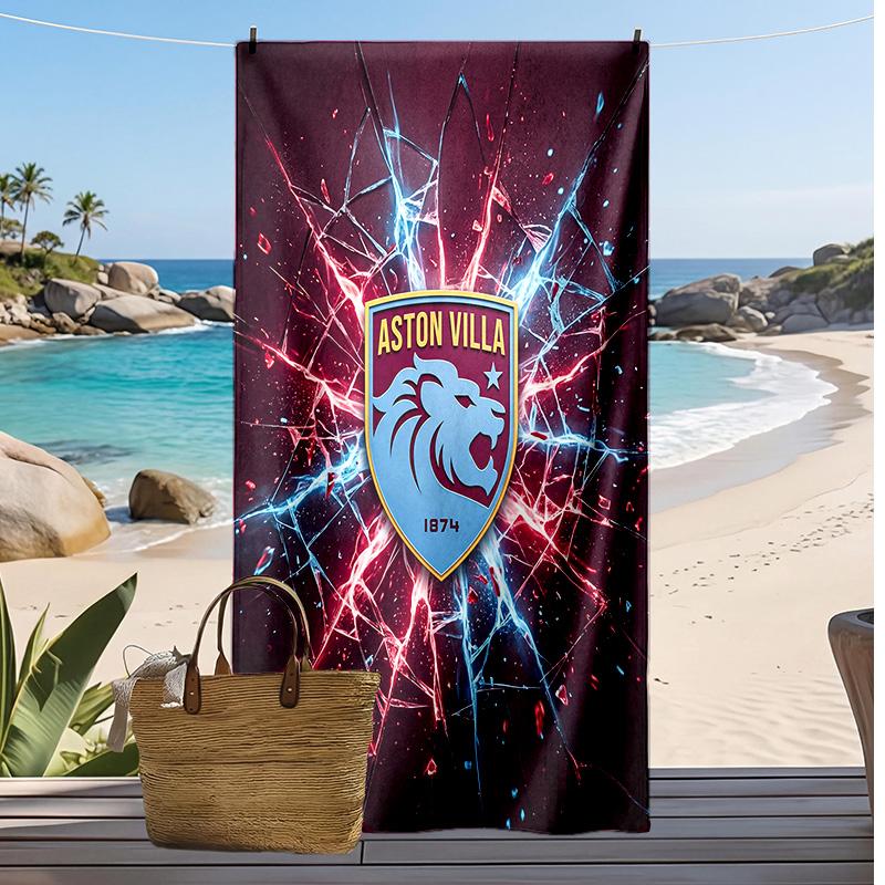 Asciugamano da Spiaggia con Stampa Calcio Aston Villa, Asciugamano Grande Morbido ad Asciugatura Rapida per Spiaggia Campeggio Nuoto