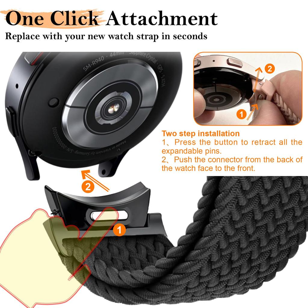 Braided solo loop Band For Samsung Galaxy Watch 6 4 classic/5 pro 47mm 44mm 40mm Magnetic No Gaps bracelet Galaxy watch4 7 strap