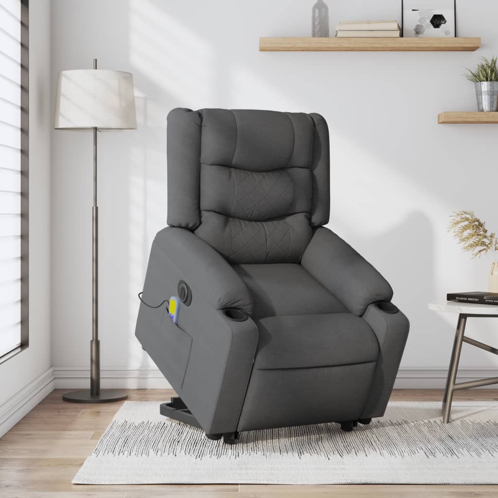 Electric Massage Recliner with Rising Function Dark Grey Fabric