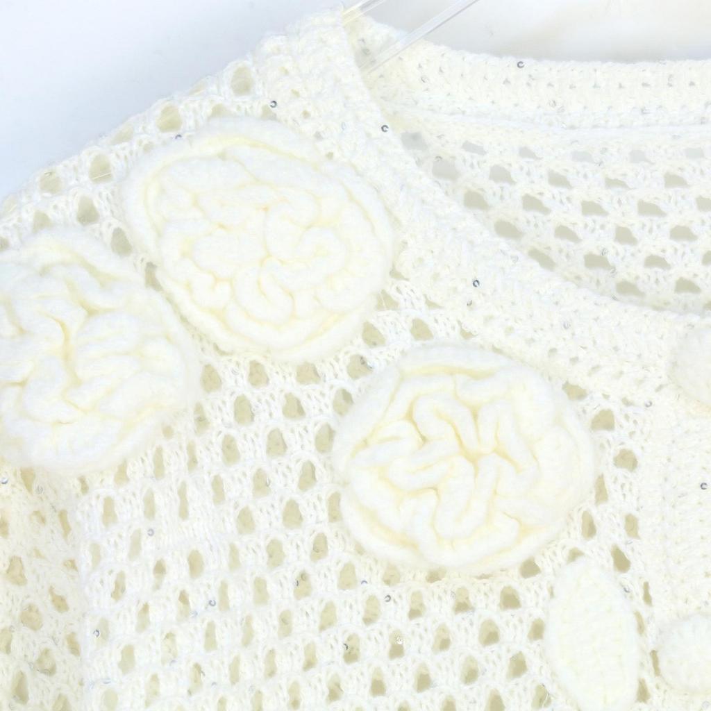 Handmade Crochet Retro Rose Long Sleeve Cover-up Cardigan