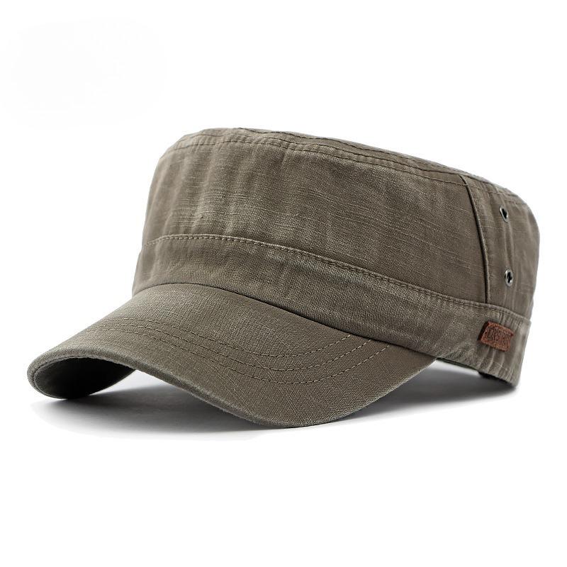 Vintage Washed Cotton Military Cap for Men Women Flat Top Hat British Style Army Cadet Cap Outdoor Casual Breathable Peaked Hat All Seasons