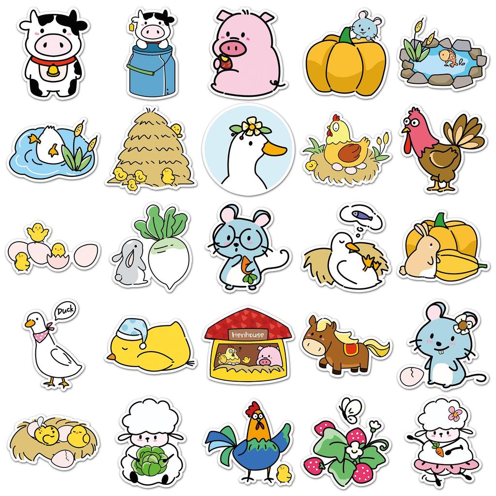 Original Happy Farm Graffiti Stickers: 50 Cute Hand-Painted Animal Designs for Phones, Cups & Tablets
