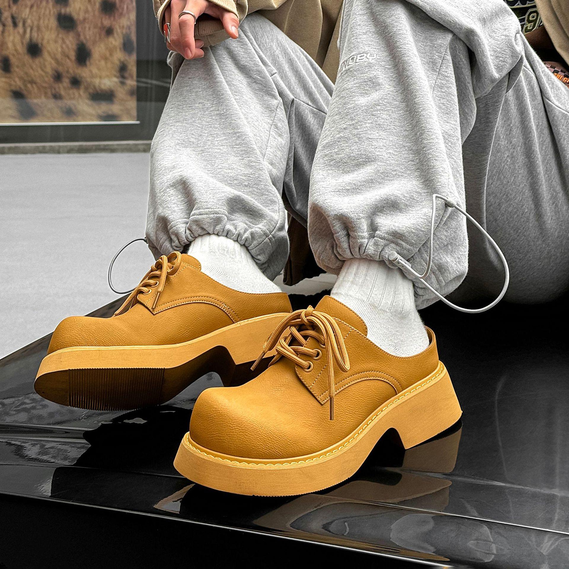 

Туфли из кожи с большой головой Микки на платформе, низкие, ретро, мужские туфли, повседневные, для пары, маленькие кожаные туфли 98411-88411-J 38 жёлтый