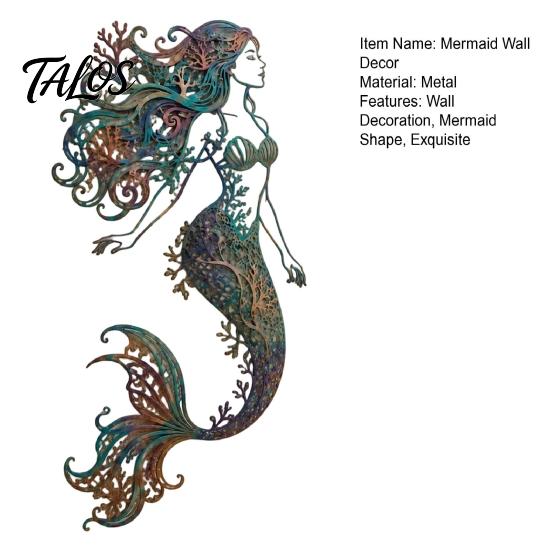 Metal Mermaid Wall Art Decoration, Three-dimensional Hollow Iron Weather Resistant Sculpture, Retro Ocean Style Hanging Figures Rustic for Patios