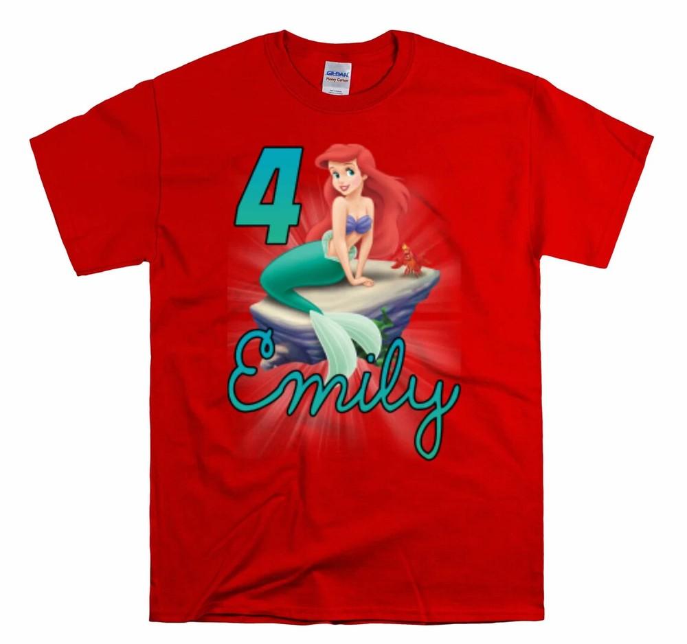

Ariel Little Mermaid Personalized Birthday Gift Tshirt For Kids Custom Name C3 3XL