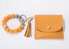 Food Grade Keychain Bracelet Silicone Wallet With Wood Bead and Wallet Women's Key Chain Bangle With Tassel and Purse