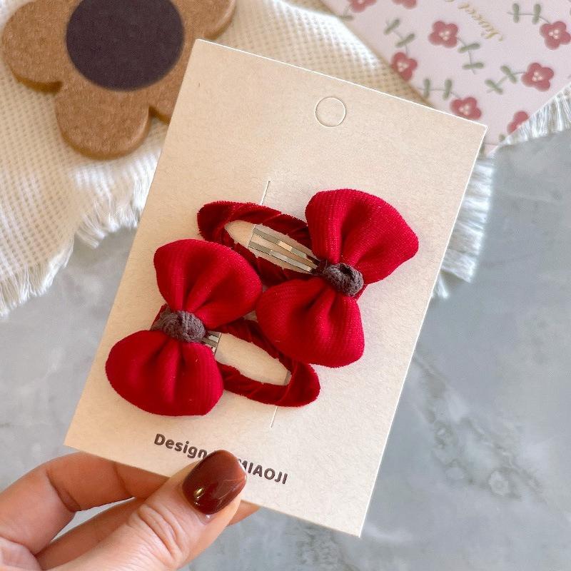 Koreanischer Neujahrs-Kopfschmuck für Mädchen Weinrot Blume Kinder Haarspangen Pony-Clips Niedliche Baby-Schleife BB-Clips