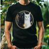 Black and White CaT T Shirt Sun Moon Lover Vintage Washed Designer Clothes Graphic Comfortable Streetwear Casual Stretched Soft