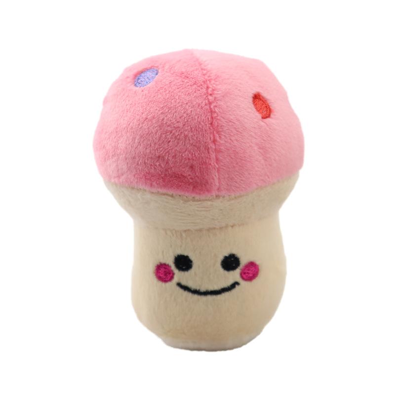 Unisex Eco-Friendly Cotton Dog Cat 10cm Squeaky Mushroom Molars Bite-Resistant Plush Sound Chew Toys Anxiety Relief Teeth