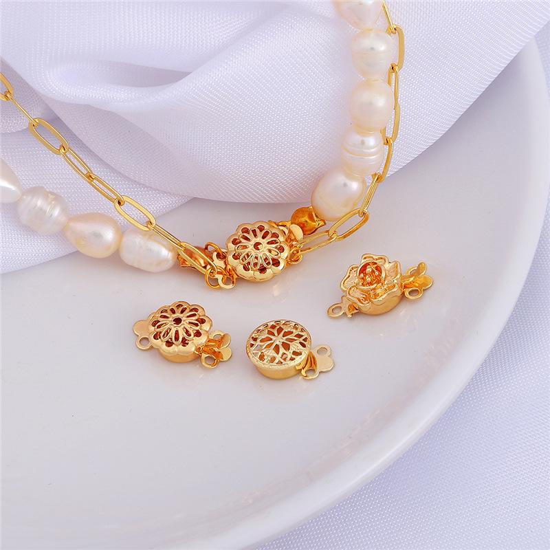 18K Gold-Plated Copper Flower Buckle Pearl Bracelet Clasp for DIY Jewelry Making