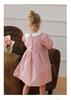 Frühling 2026 Mädchen Langarm Kleid mit Puppenkragen: Französisches Rattan, Florale Stickerei, Colorblocking, Reine Baumwolle, Süßer Prinzessinnen-Stil