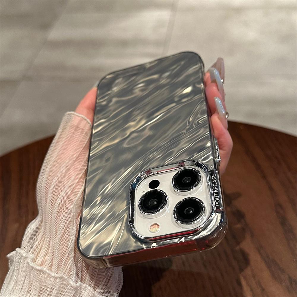 Luxury Plating Silicone Shiny Water Ripple Case For iPhone 16 15 14 13 12 11 Pro Max Plus Aesthetic Camera Protection Cool Cover