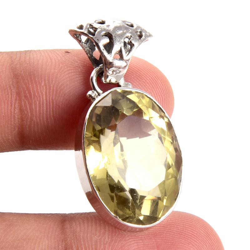 Natural Lemon Quartz Gemstone 925 Solid Sterling Silver Gift Pendant 1.3" E6d43