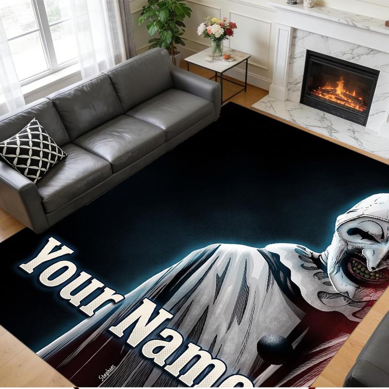 Crystal Velvet Rug Custom Name Text, Soft Non Slip Floor Mat Home DecorTerrifier Art the Clown