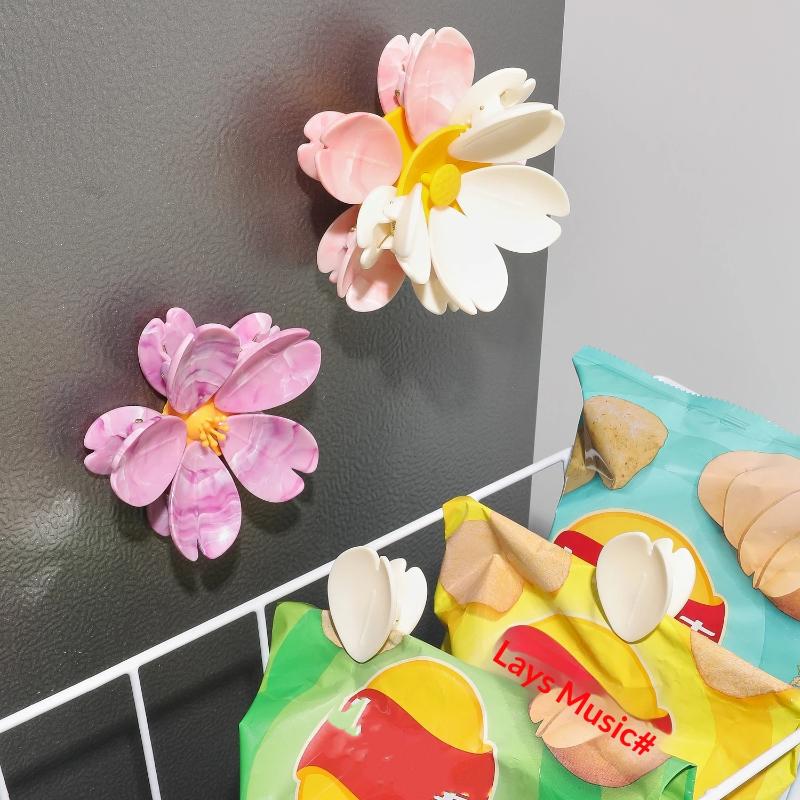 1 Set Magnetic Refrigerator Household Snack Single/Double Layer Fixed Tongs 5/10 Petals Food Creative Lotus Sealing Clip