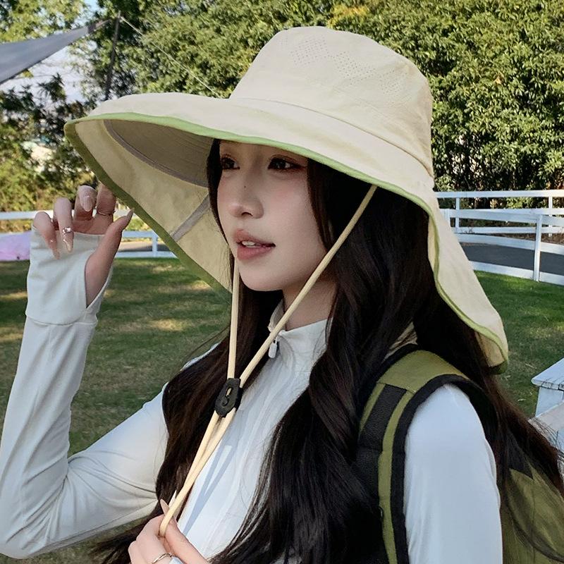 Spring and Summer Outdoor Hiking Mountaineering Sun Protection Quick Drying Breathable Big Eaves Bucket Hat Women
