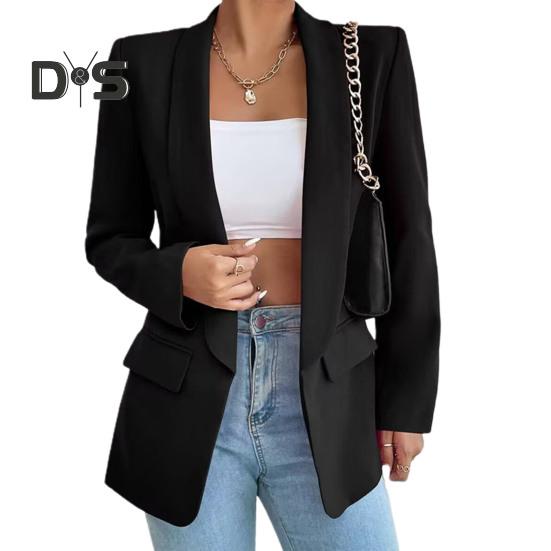 Dámský oblekový kabát jaro podzim jednobarevný business oblek kabát klopa dlouhý rukáv klopa kapsy otevřená přední bunda