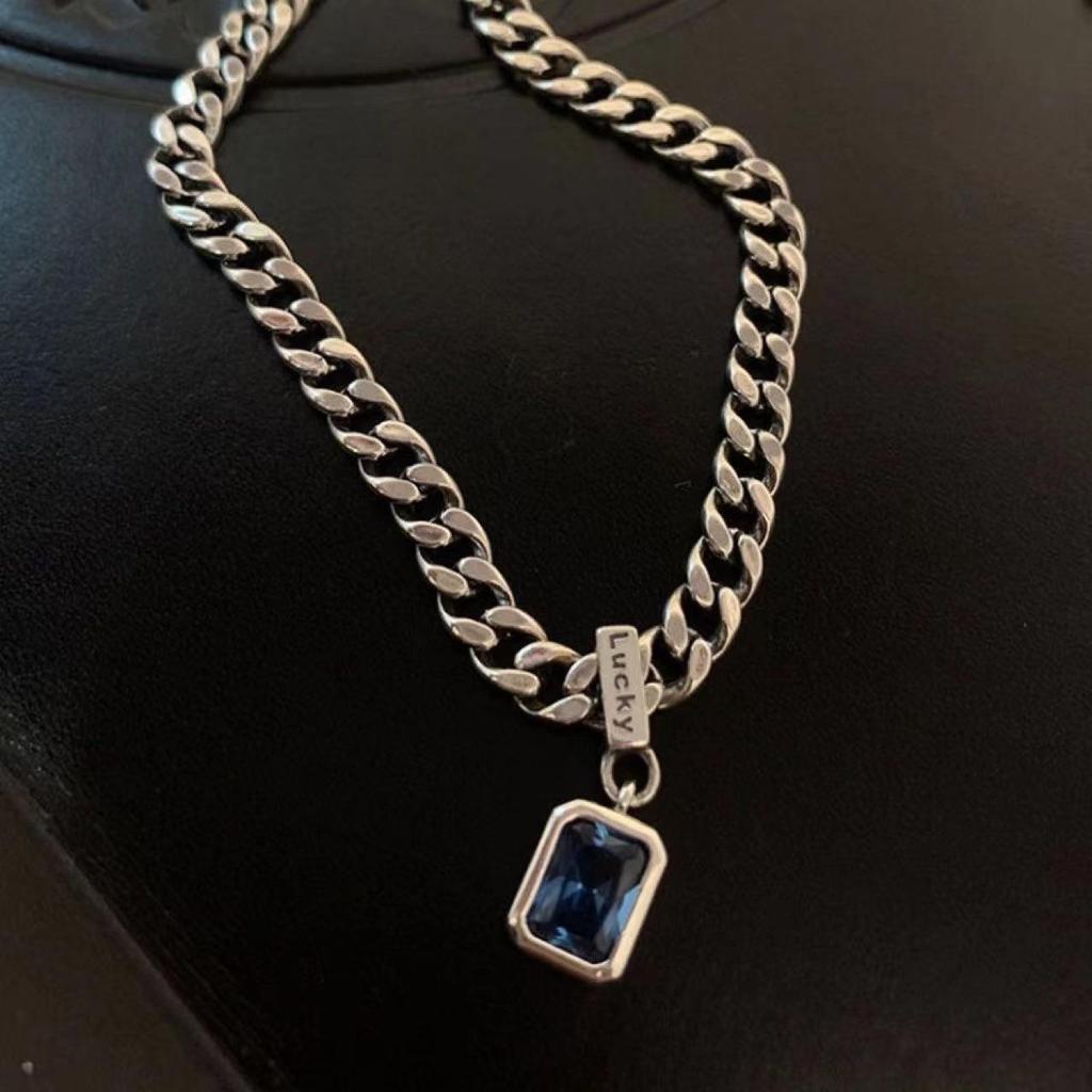 Persian Gulf Sapphire Blue Diamond & Rhinestone Zirconia Sweater Necklace - Niche Retro High-End Women's Jewelry