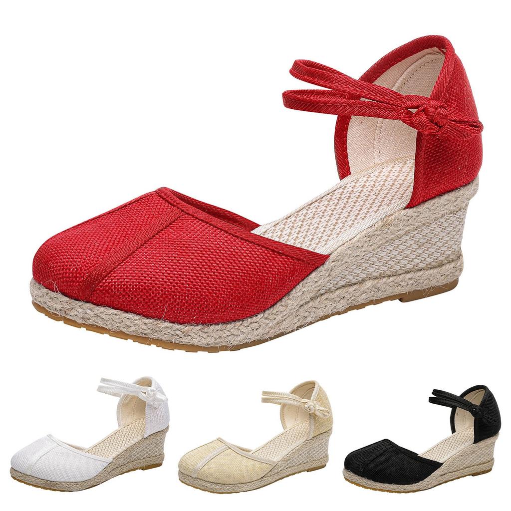 Elegant Women'S Sandals Weave Beach Women Round Fashion Wedges Comfortable Sandals Toe Breathable Shoes Summer Chanclas De Mujer